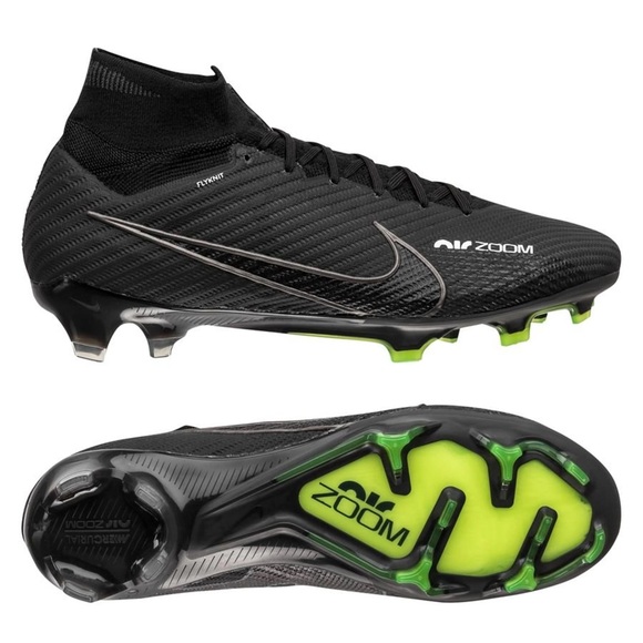 NIB Nike Mercurial Zoom Flyknit Superfly 9 Elite FG Black/Smoke Grey Volt